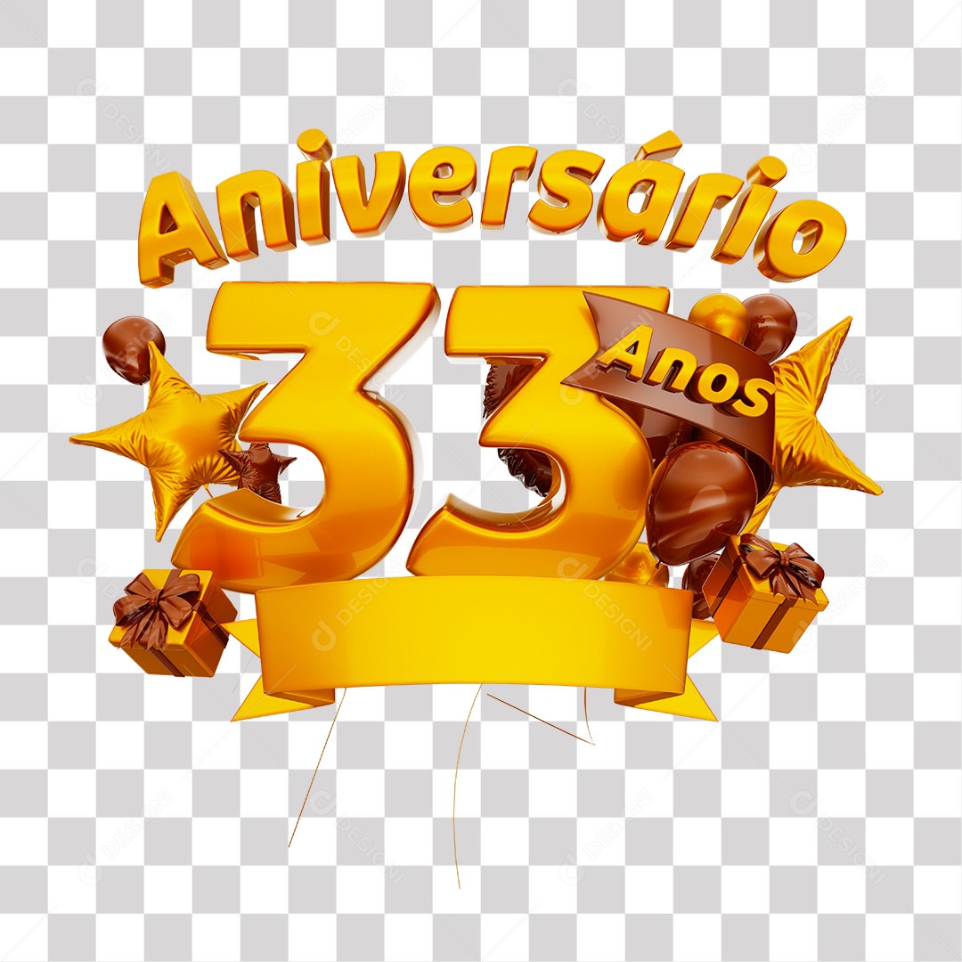 Selo 3D Para Composição Aniversário 33 Anos PNG Transparente