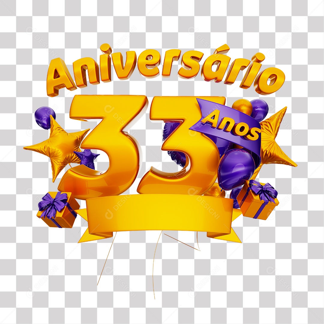 Selo 3D Para Composição Aniversário 33 Anos PNG Transparente