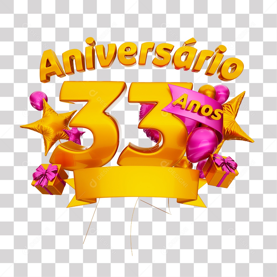Selo 3D Para Composição Aniversário 33 Anos PNG Transparente