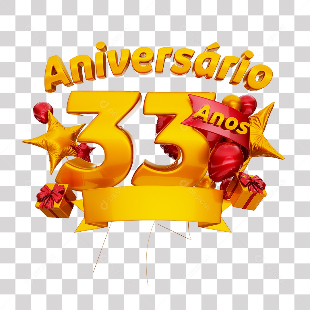 Selo 3D Para Composição Aniversário 33 Anos PNG Transparente
