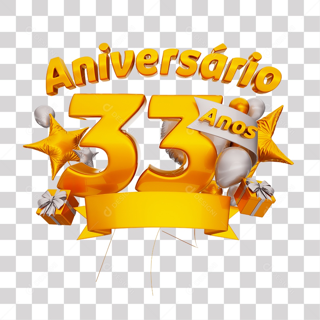 Selo 3D Para Composição Aniversário 33 Anos PNG Transparente