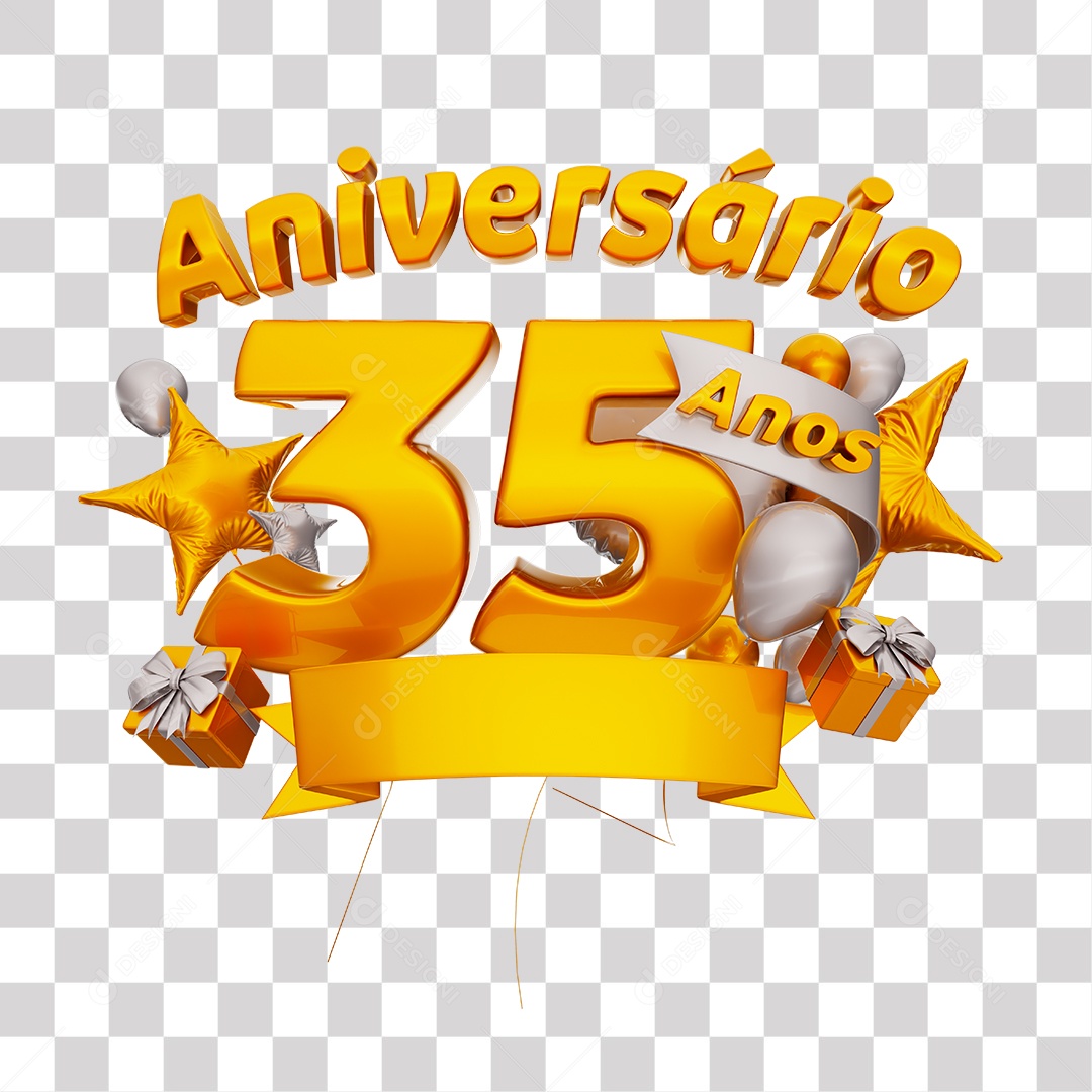 Selo 3D Para Composição Aniversário 35 Anos PNG Transparente
