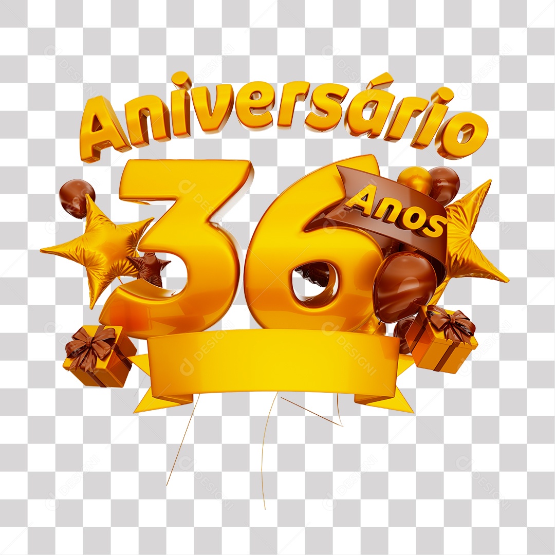 Selo 3D Para Composição Aniversário 36 Anos PNG Transparente