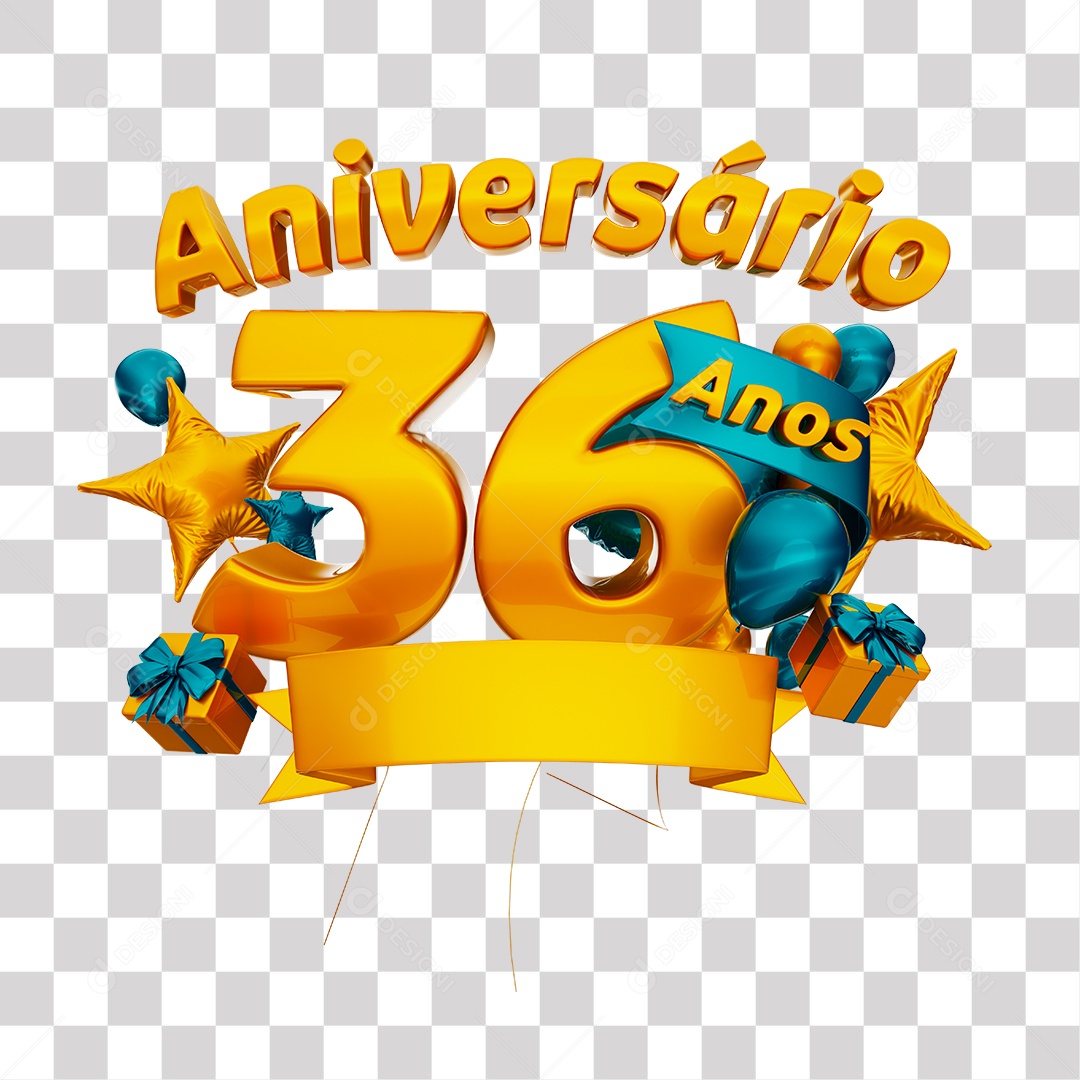 Selo 3D Para Composição Aniversário 36 Anos PNG Transparente