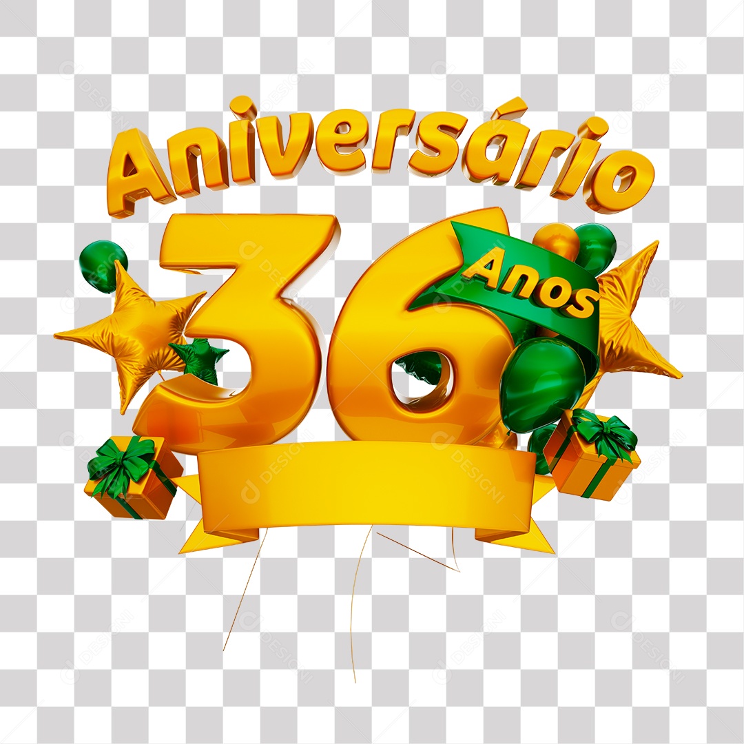 Selo 3D Para Composição Aniversário 36 Anos PNG Transparente