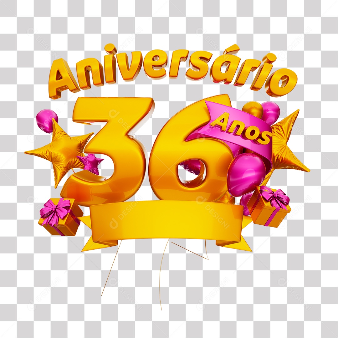 Selo 3D Para Composição Aniversário 36 Anos PNG Transparente