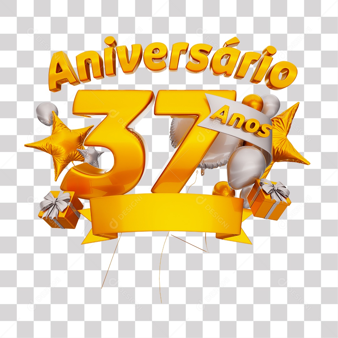 Selo 3D Para Composição Aniversário 37 Anos PNG Transparente