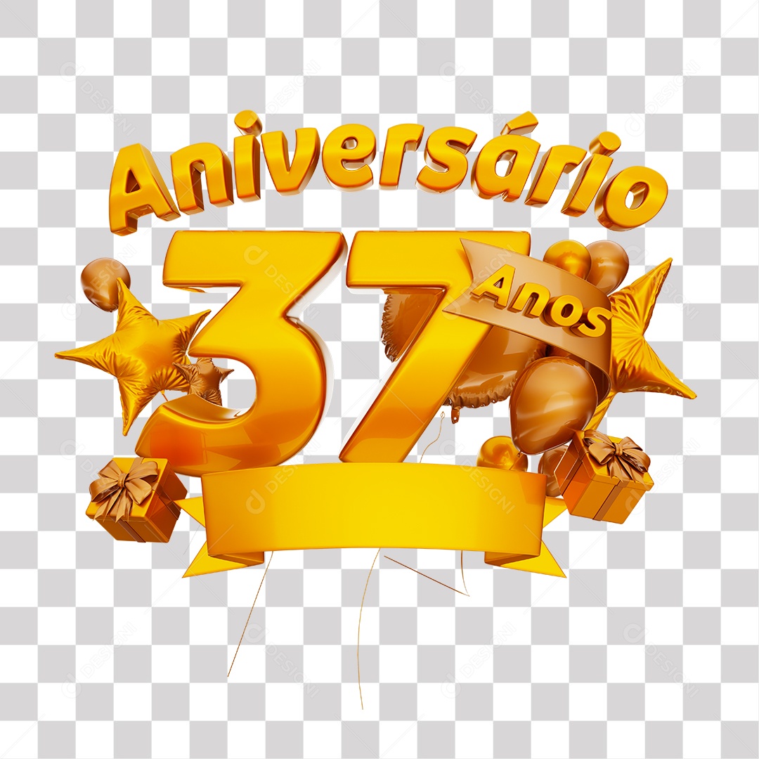 Selo 3D Para Composição Aniversário 37 Anos PNG Transparente