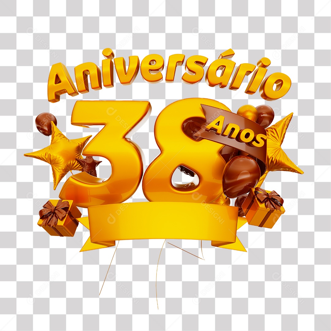 Selo 3D Para Composição Aniversário 38 Anos PNG Transparente