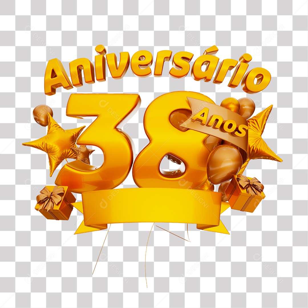 Selo 3D Para Composição Aniversário 38 Anos PNG Transparente