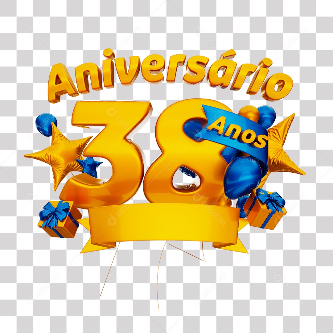 Selo 3D Para Composição Aniversário 38 Anos PNG Transparente