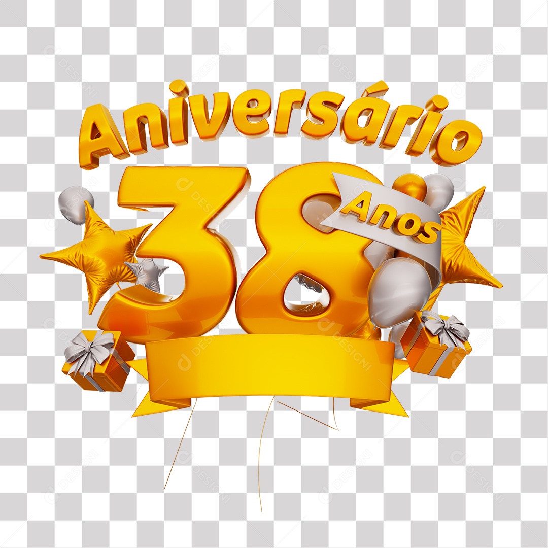 Selo 3D Para Composição Aniversário 38 Anos PNG Transparente