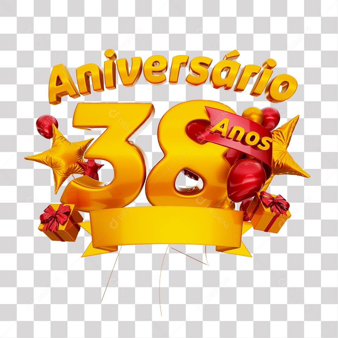 Selo 3D Para Composição Aniversário 38 Anos PNG Transparente