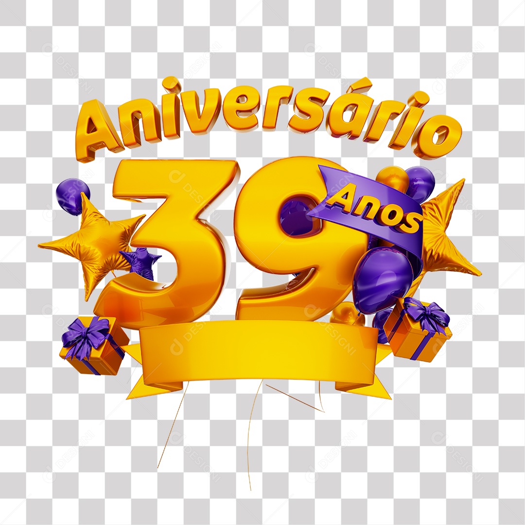 Selo 3D Para Composição Aniversário 39 Anos PNG Transparente