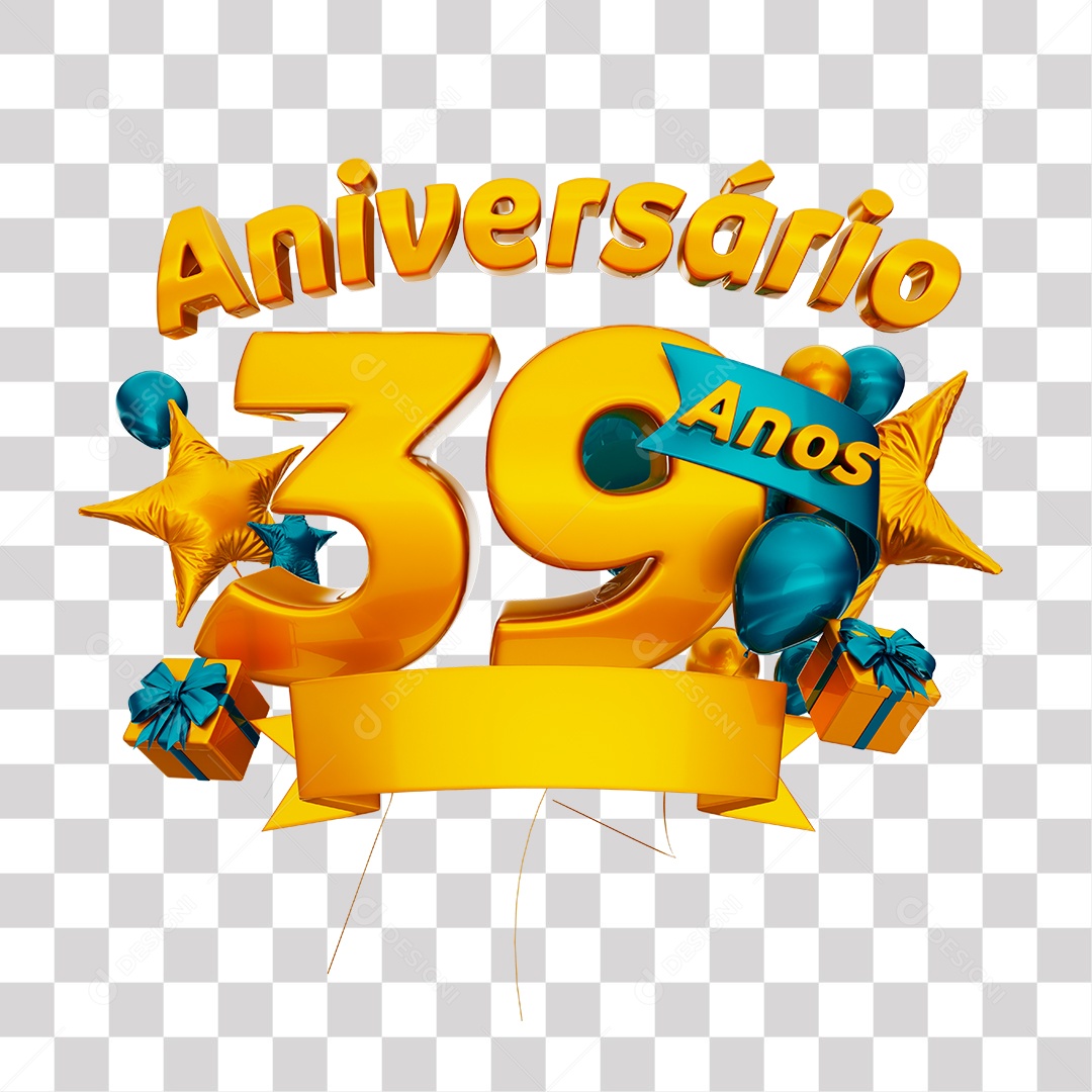 Selo 3D Para Composição Aniversário 39 Anos PNG Transparente