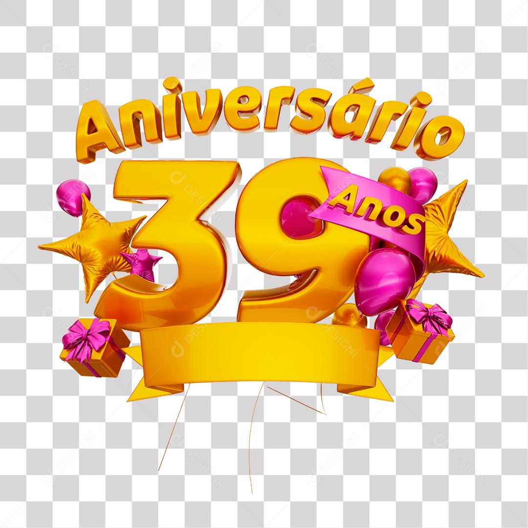 Selo 3D Para Composição Aniversário 39 Anos PNG Transparente
