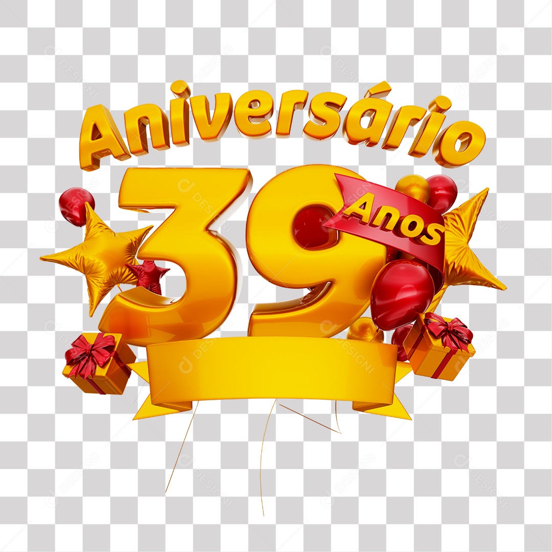 Selo 3D Para Composição Aniversário 39 Anos PNG Transparente