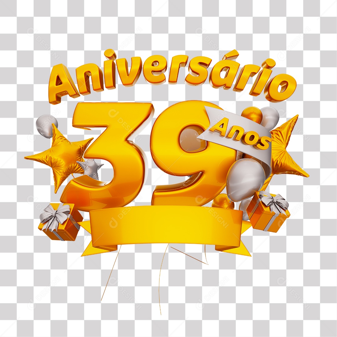 Selo 3D Para Composição Aniversário 39 Anos PNG Transparente
