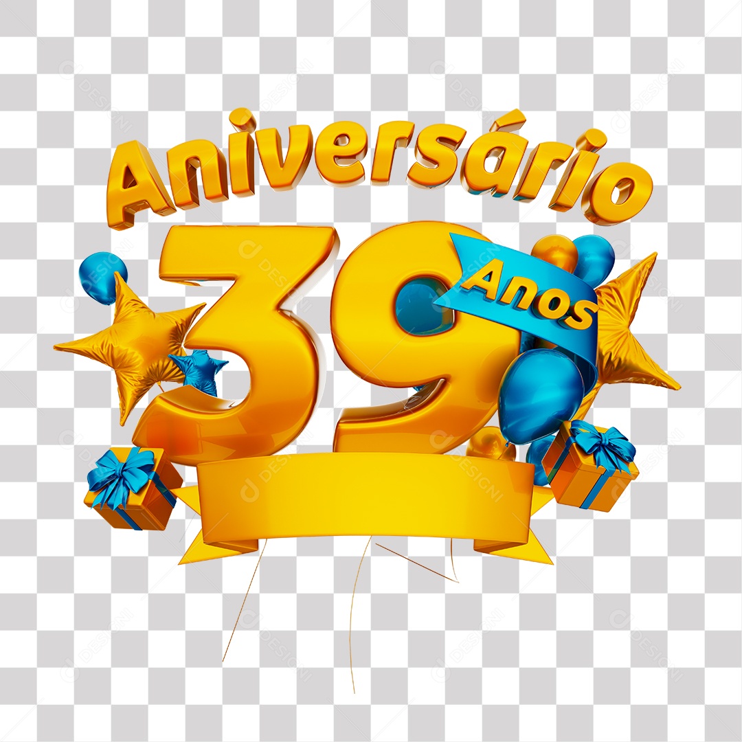 Selo 3D Para Composição Aniversário 39 Anos PNG Transparente