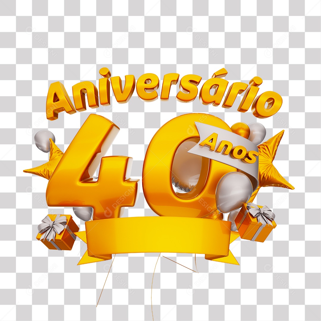 Selo 3D Para Composição Aniversário 40 Anos PNG Transparente