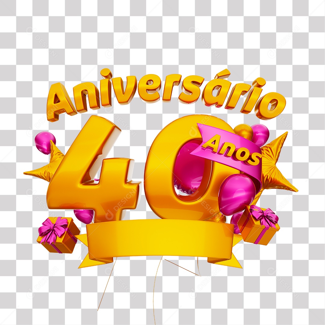Selo 3D Para Composição Aniversário 40 Anos PNG Transparente