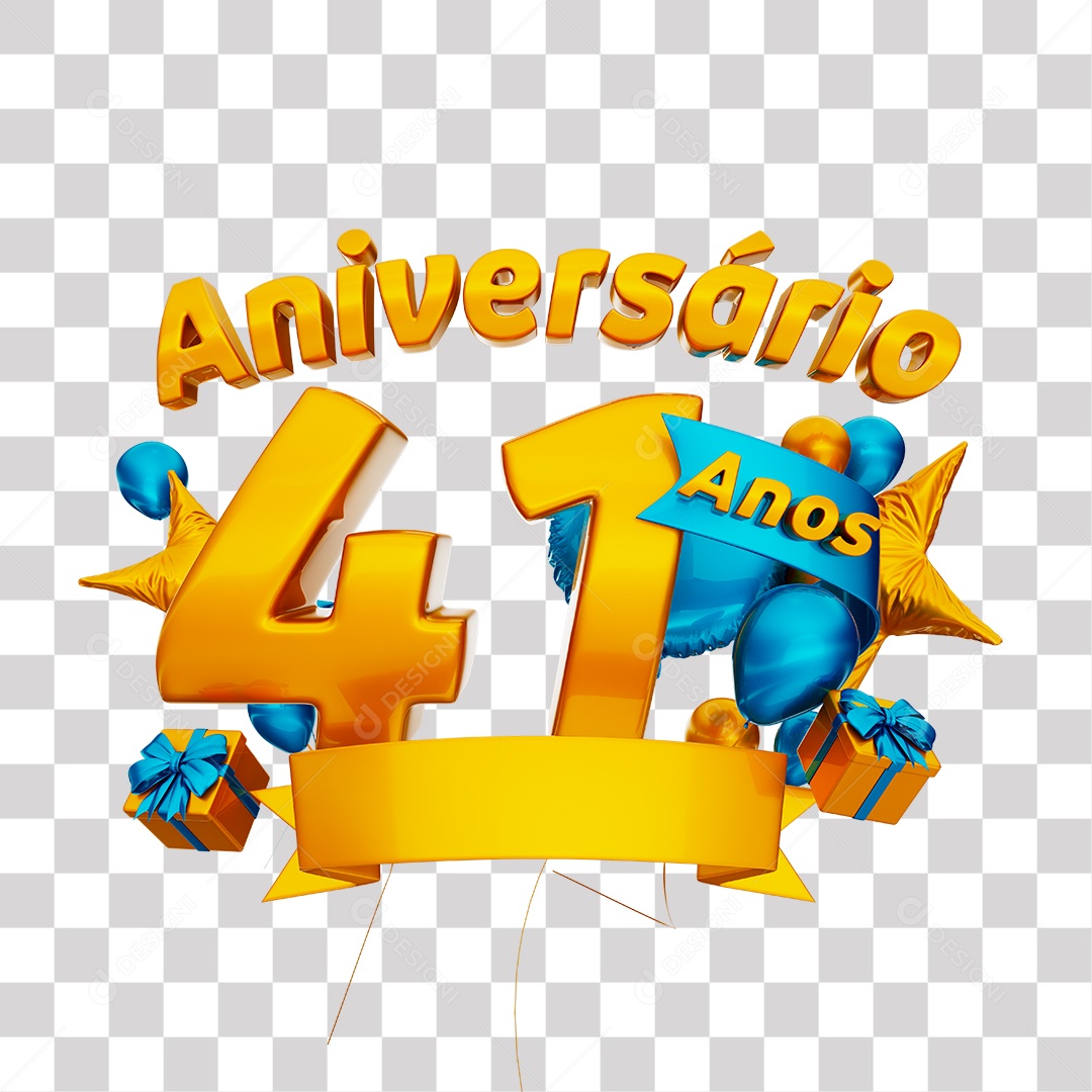 Selo 3D Para Composição Aniversário 41 Anos PNG Transparente