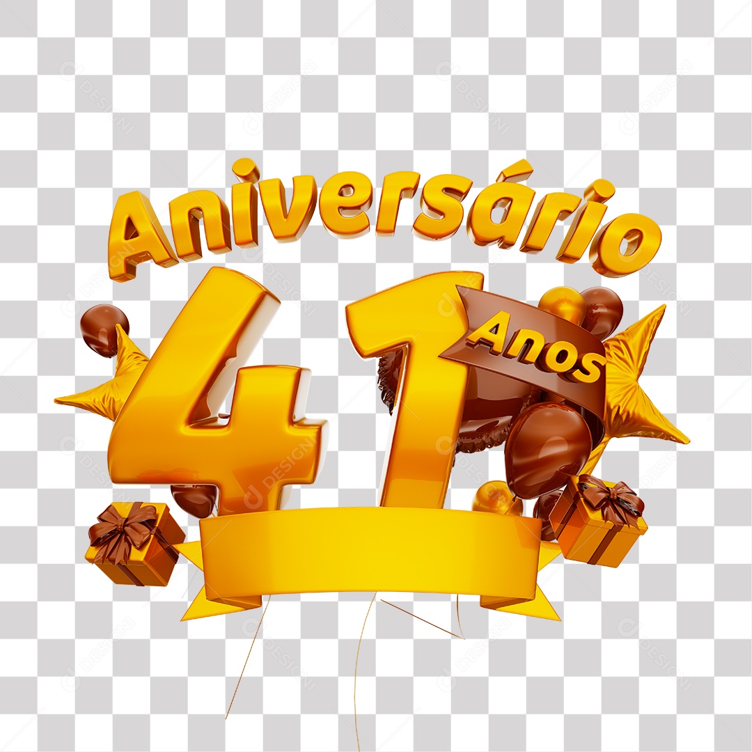 Selo 3D Para Composição Aniversário 41 Anos PNG Transparente