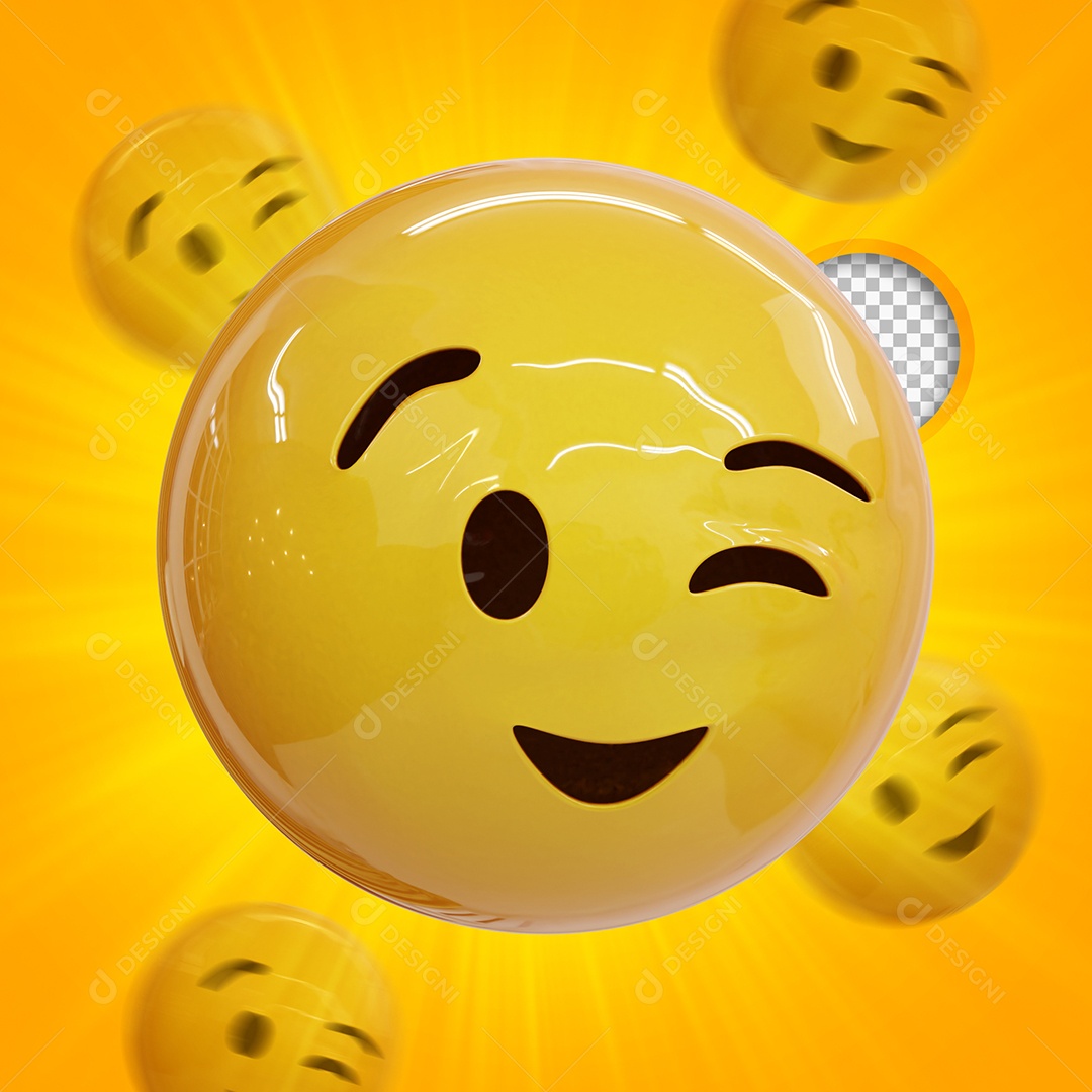 Emoji 3D Reação Feliz Piscando Olho Elemento para composição PSD