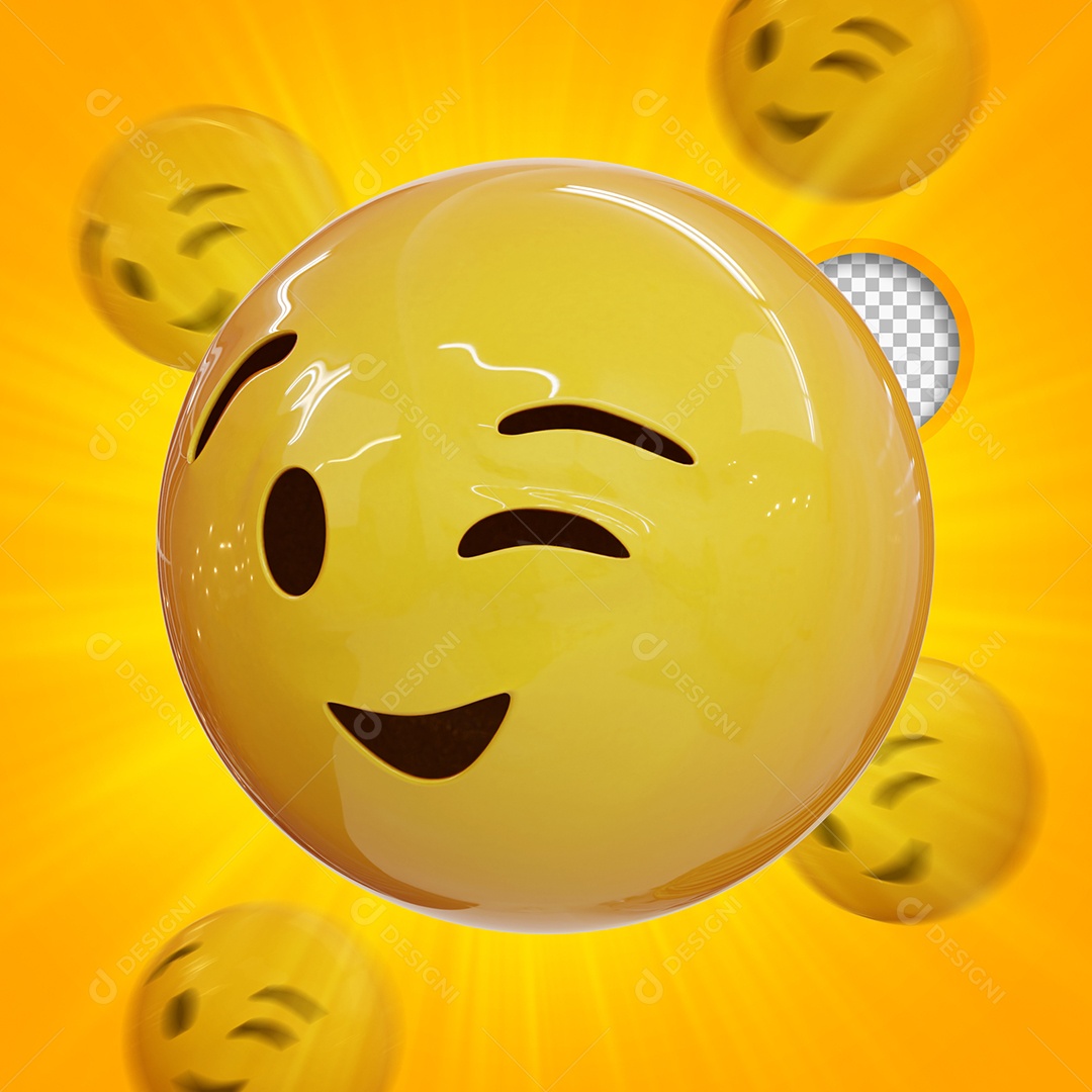 Emoji 3D Reação Feliz Piscando Olho Elemento para composição PSD