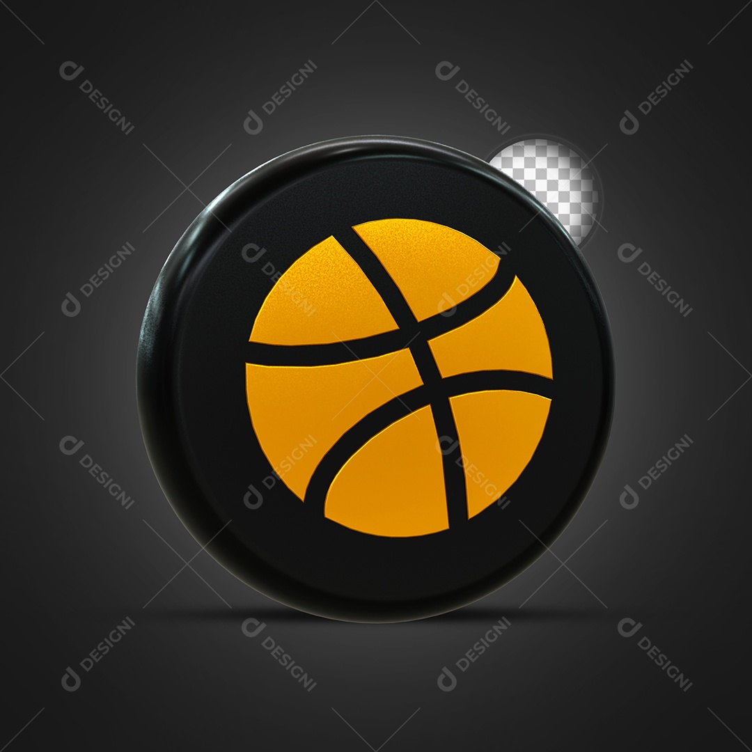 Dribbble Ícone 3D Dourado e Preto Para Composição PSD