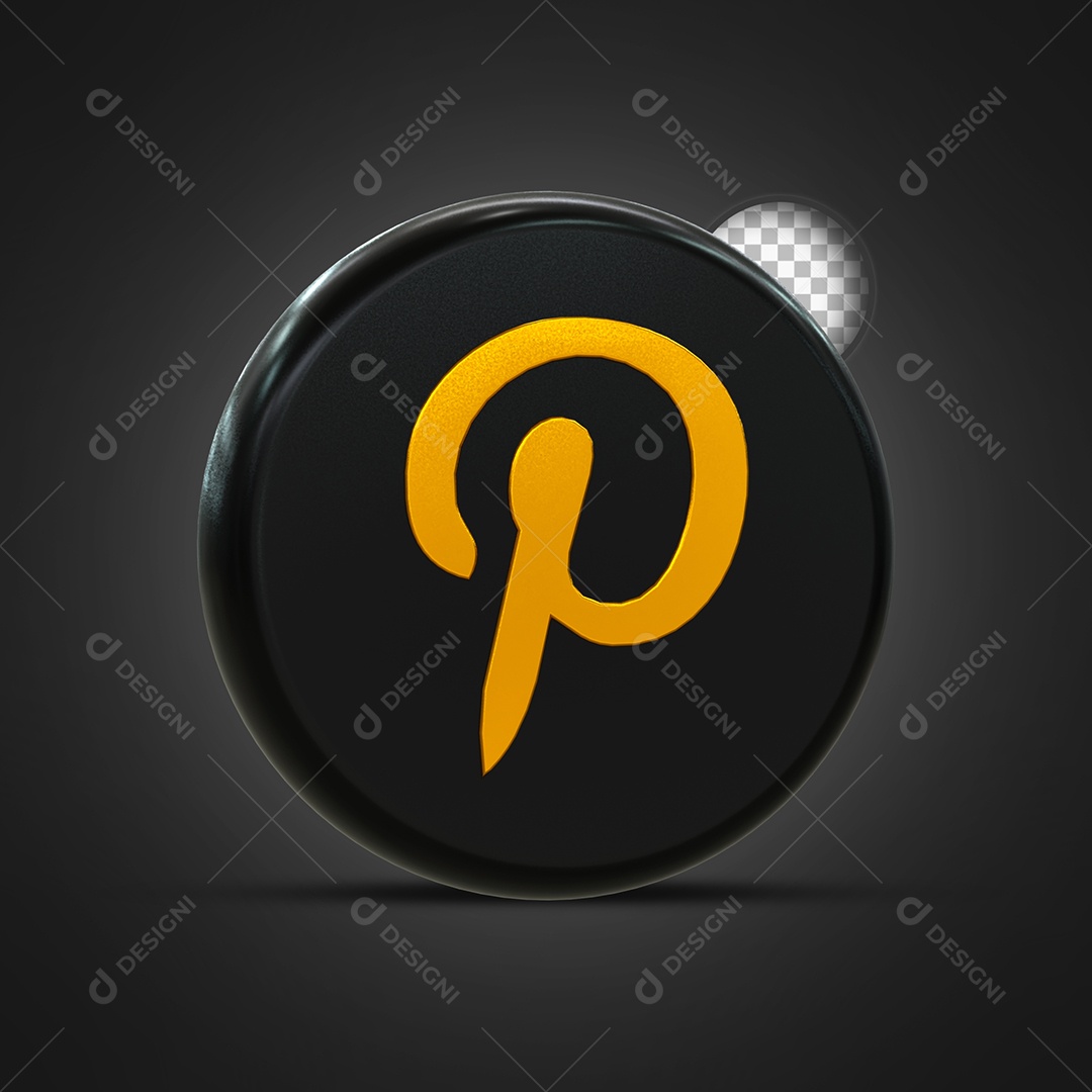 Pinterest Ícone 3D Dourado e Preto Para Composição PSD