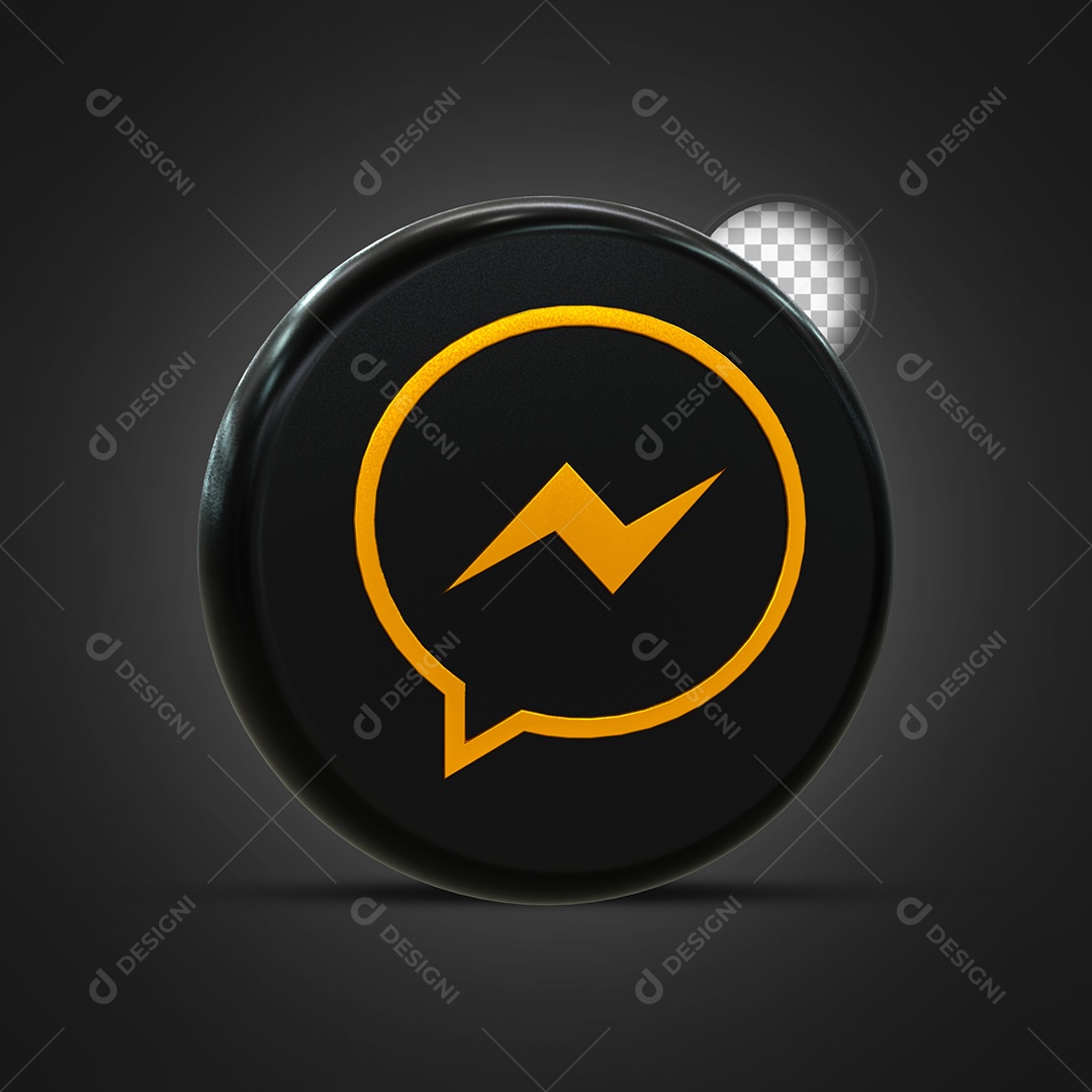 Messenger Ícone 3D Dourado e Preto Para Composição PSD
