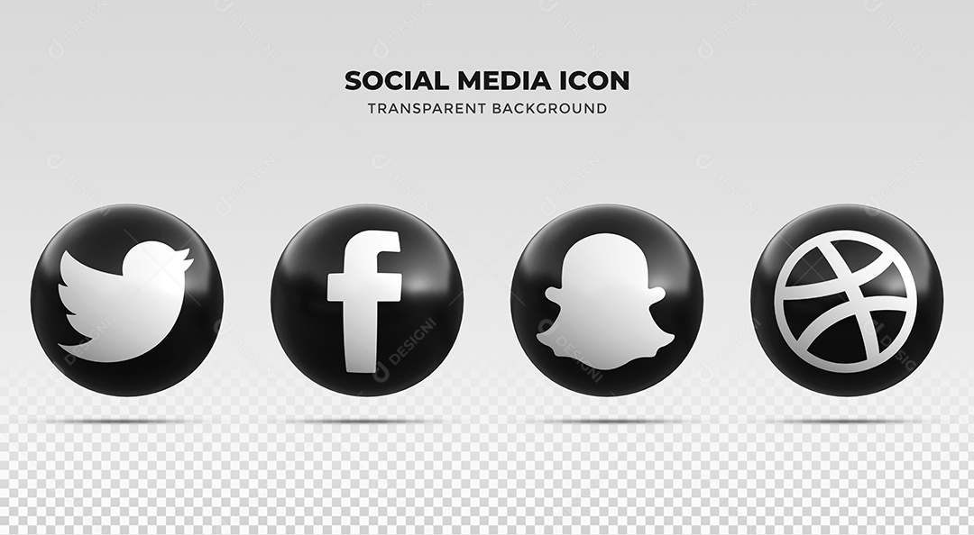 Coleção de Ícones para redes sociais Preto e Branco Twitter Facebook Snapchat e Dribbble PSD