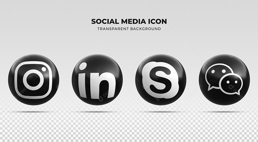 Coleção de Ícones para redes sociais Preto e Branco Instagram Linkedin Skype e Line PSD