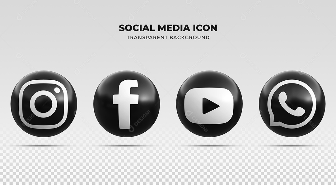 Coleção de Ícones para redes sociais Preto e Branco Instagram Facebook Youtube e Whatsapp PSD