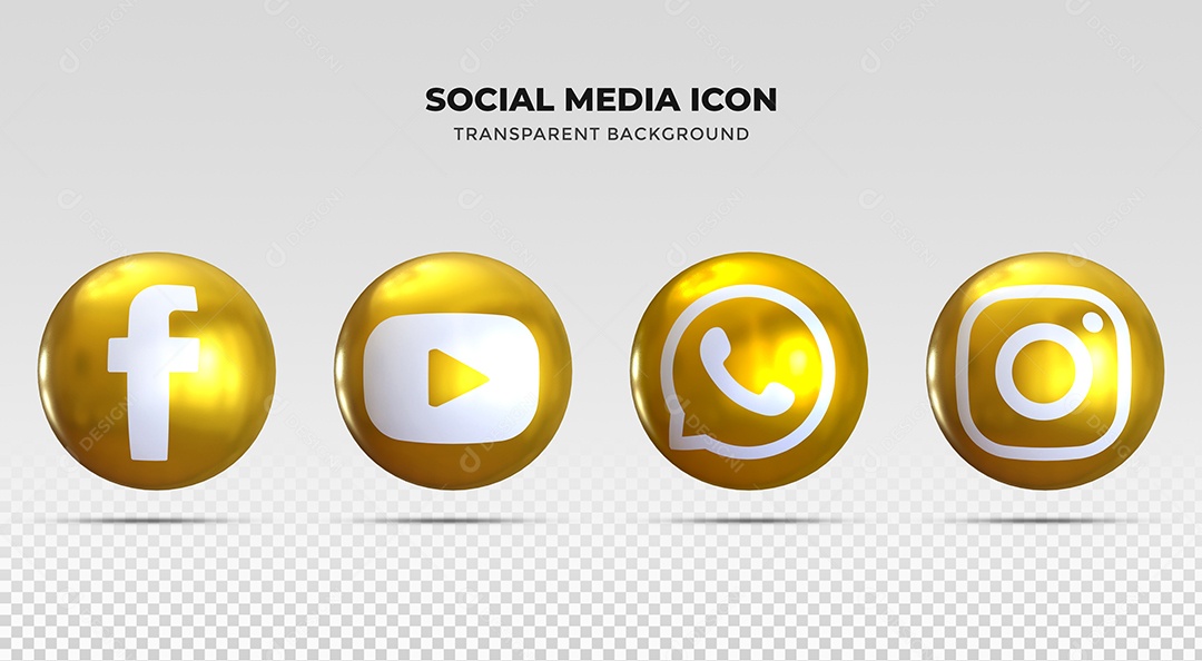 Coleção de Ícones para redes sociais Dourados Facebook Youtube Whatsapp e Instagram PSD