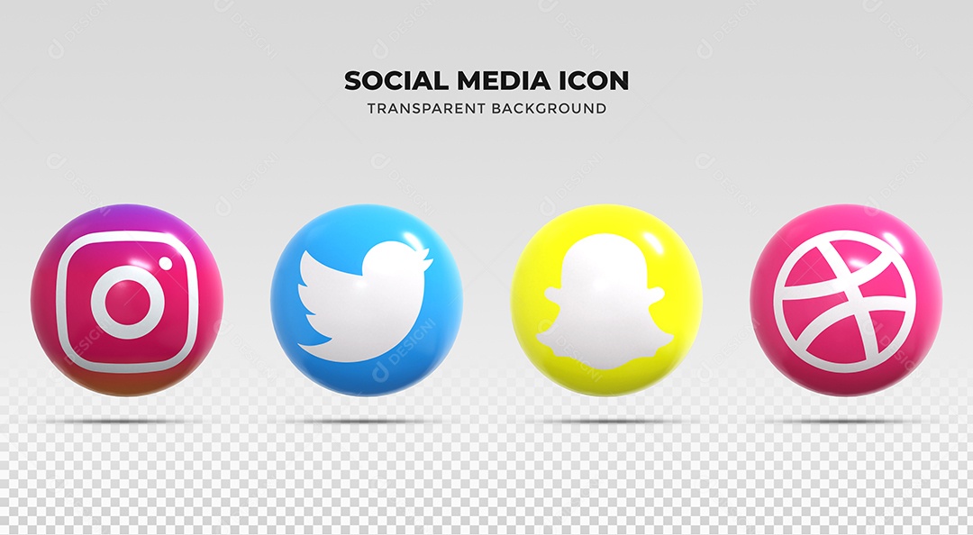 Coleção de Ícones para redes sociais Instagram Twitter Snapchat e Dribbble para Composição PSD