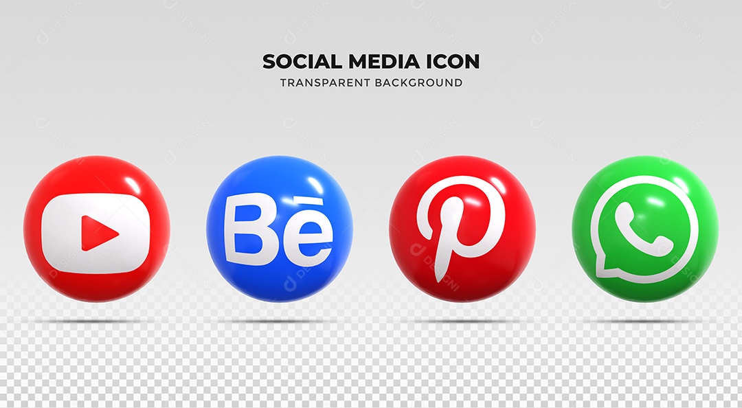 Coleção de Ícones para redes sociais Youtube Behance Pinterest e Whatsapp para Composição PSD