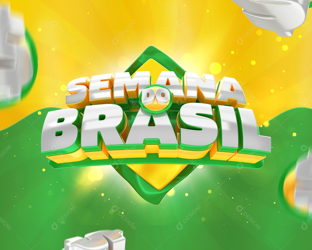 Semana do Brasil Selo 3D Verde e Amarelo para Composição PSD