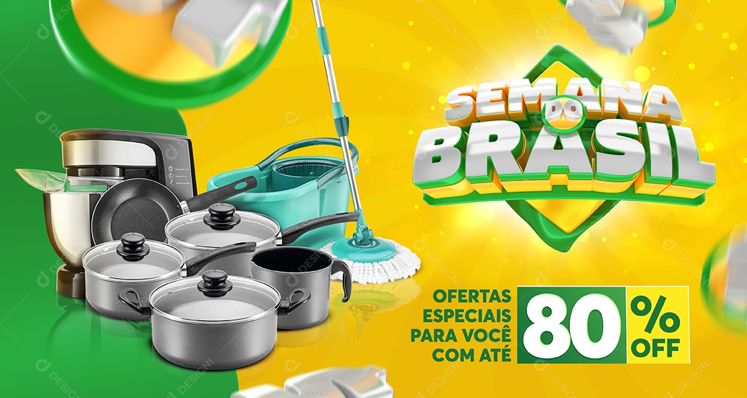 Banner Semana do Brasil Ofertas Especiais 80% de Desconto Lojas Domésticas Social Media PSD Editável
