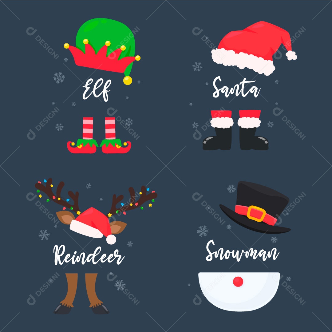 Objeots de natal personagens e nomes ilustração vetorial EPS