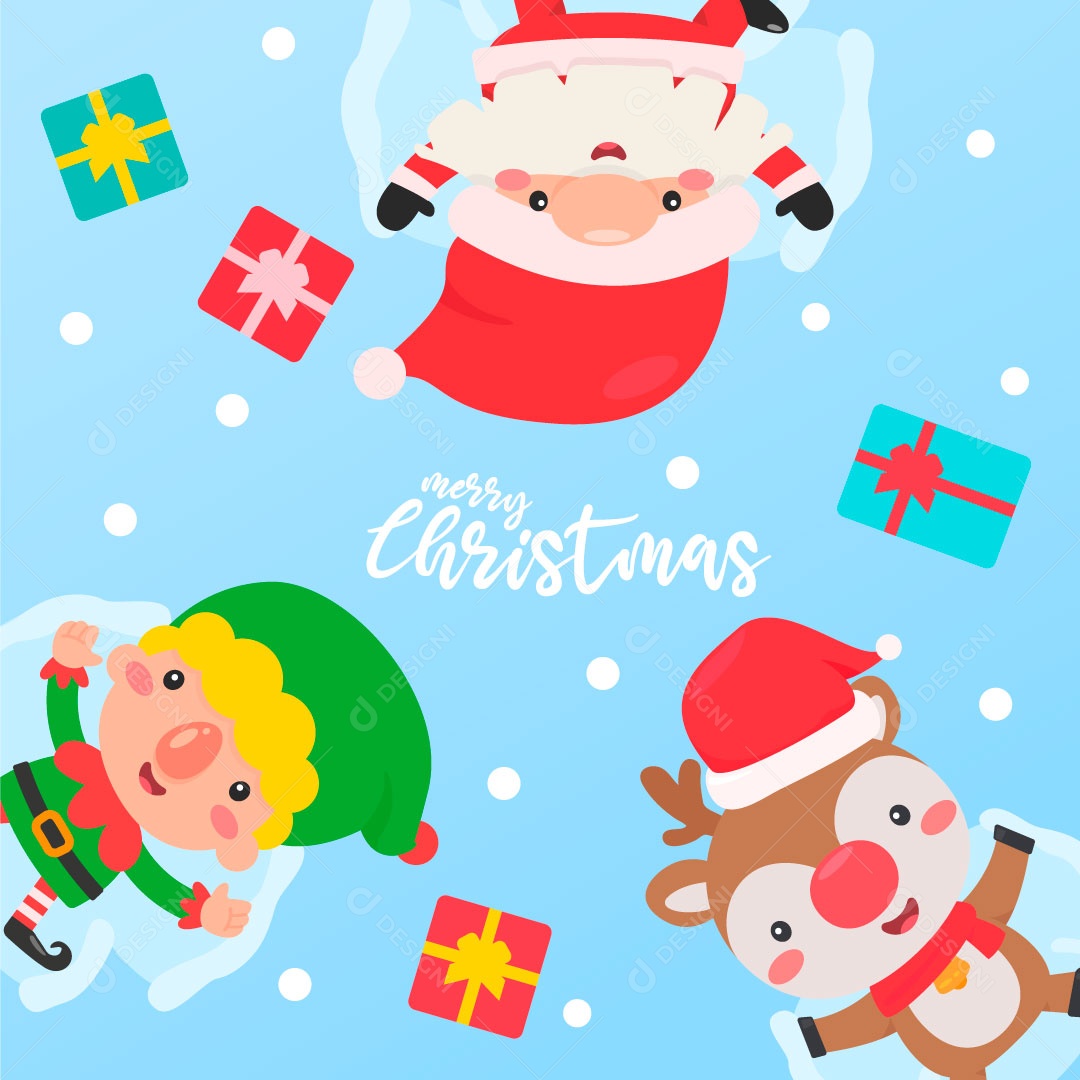 Conjunto de personagens natalino elfo, papai noel e rena ilustração Vetores EPS