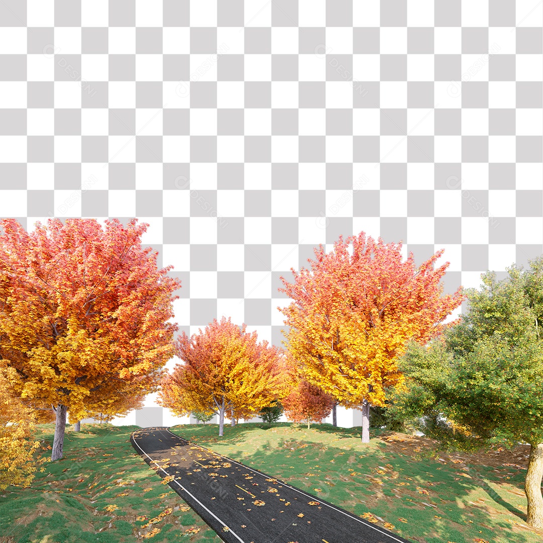 Árvores de Outono Estrada PNG Transparente