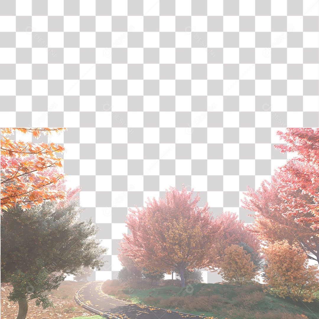 Paisagem Árvores de Outono Estrada PNG Transparente