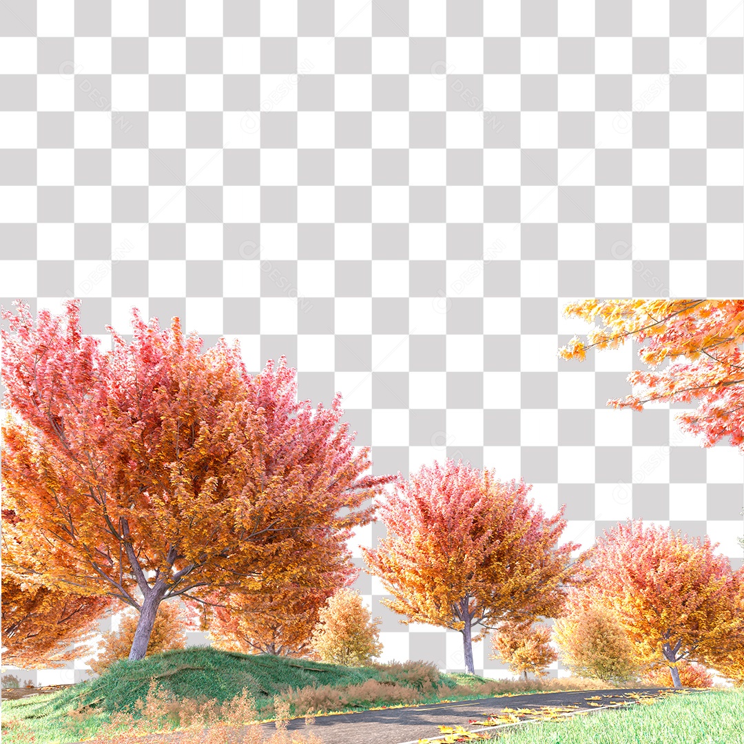 Paisagem Árvores de Outono Estrada PNG Transparente