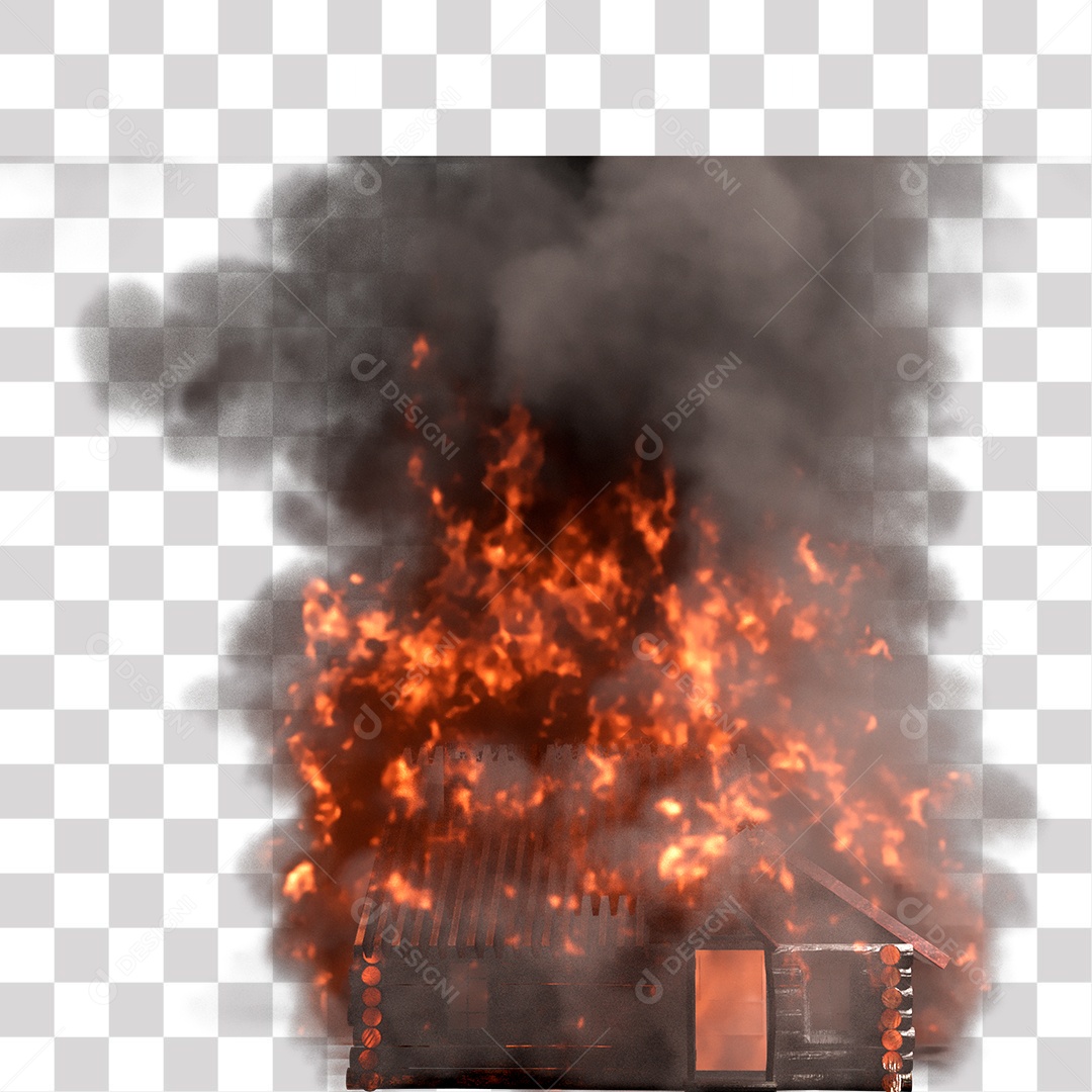 Casa de Madeira Pegando Fogo PNG Transparente