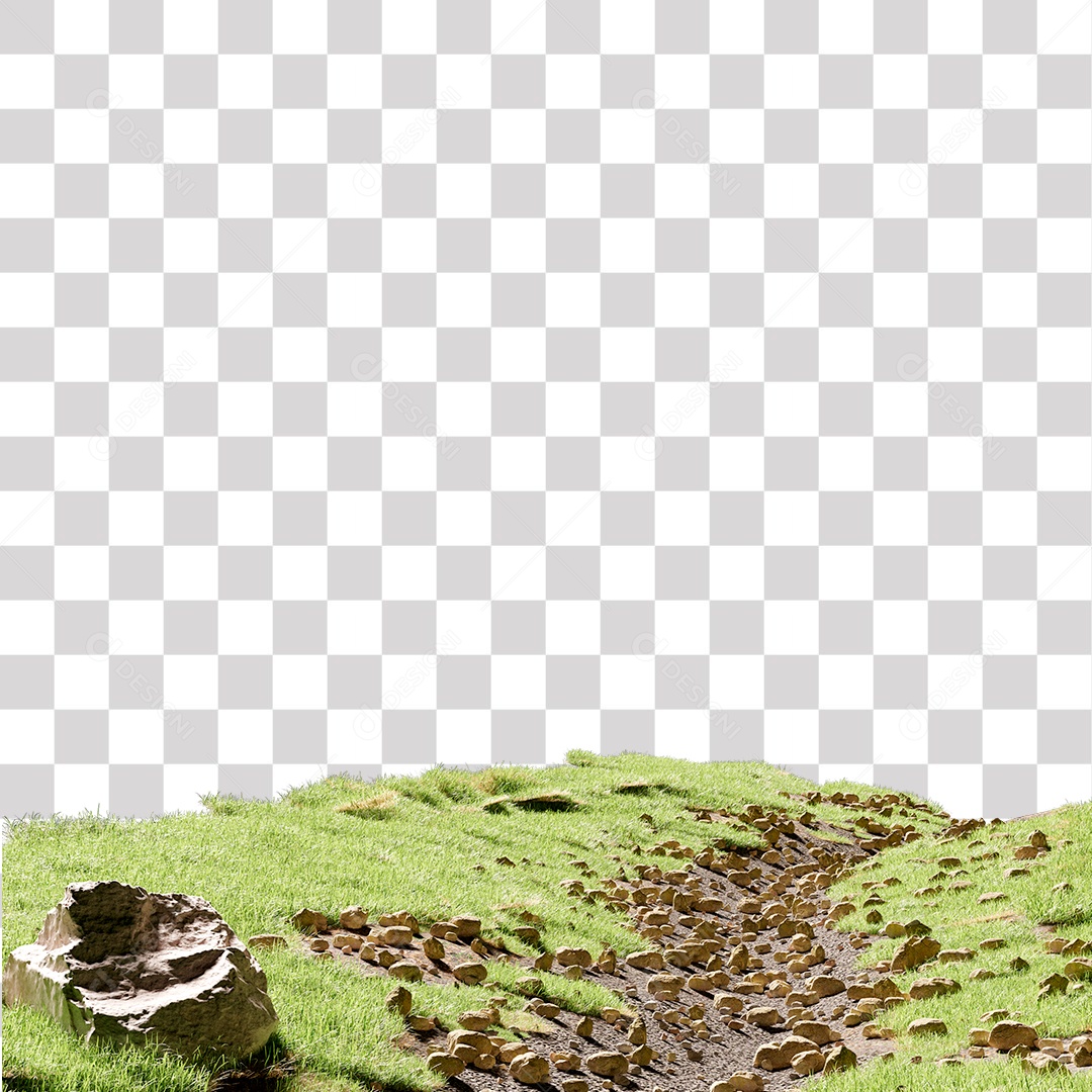 Grama Verde com varias Pedras PNG Transparente