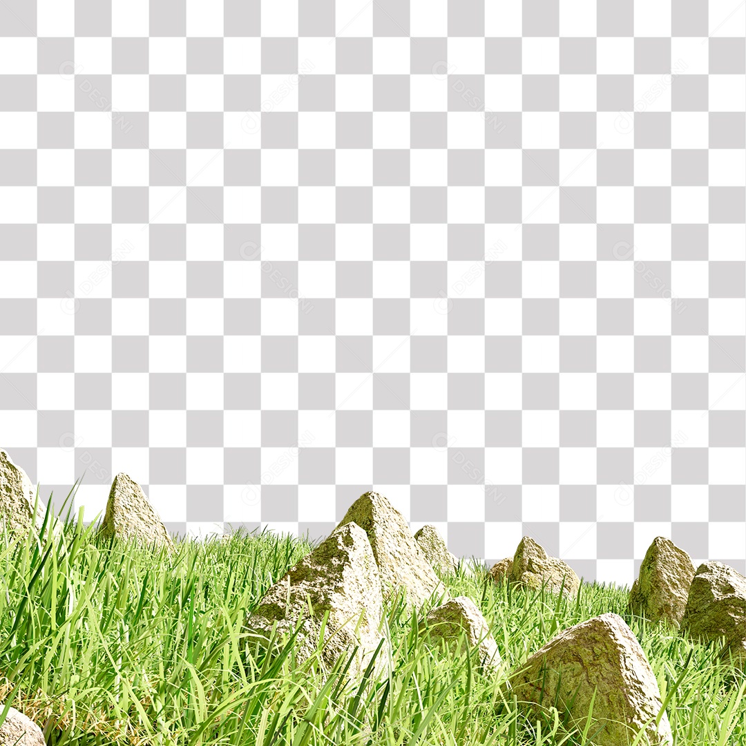 Terreno com Grama e Pedras PNG Transparente