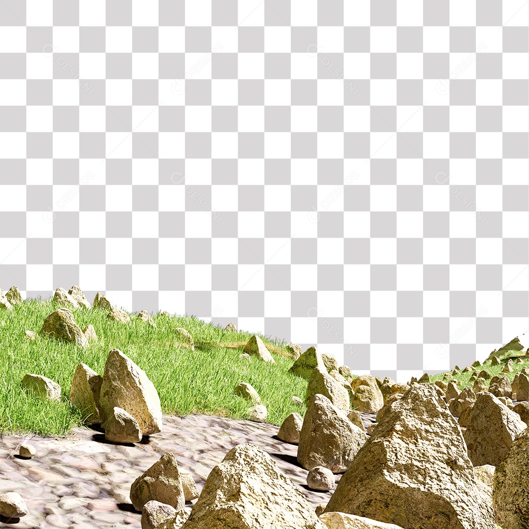 Terreno com Grama e Pedras PNG Transparente