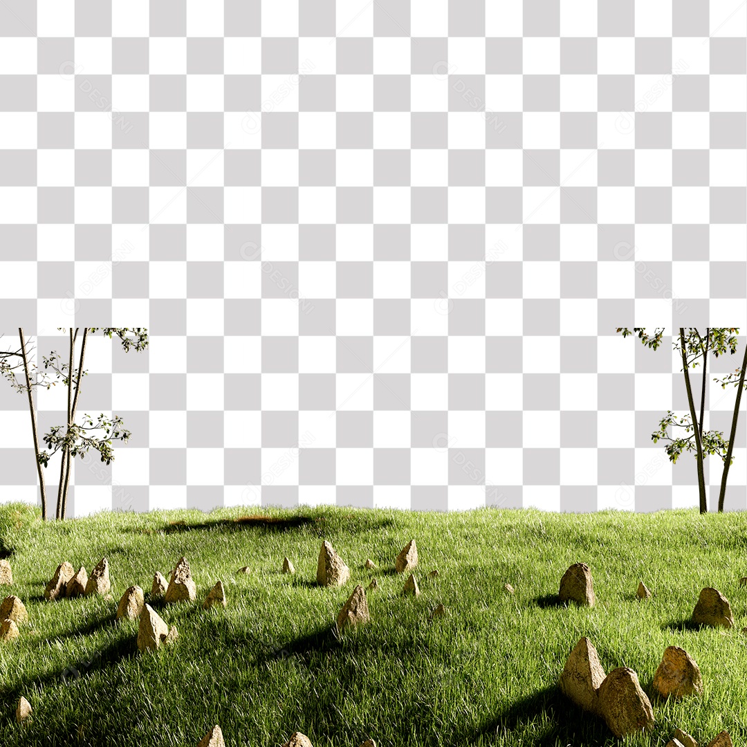 Terreno com Grama e Pedras PNG Transparente